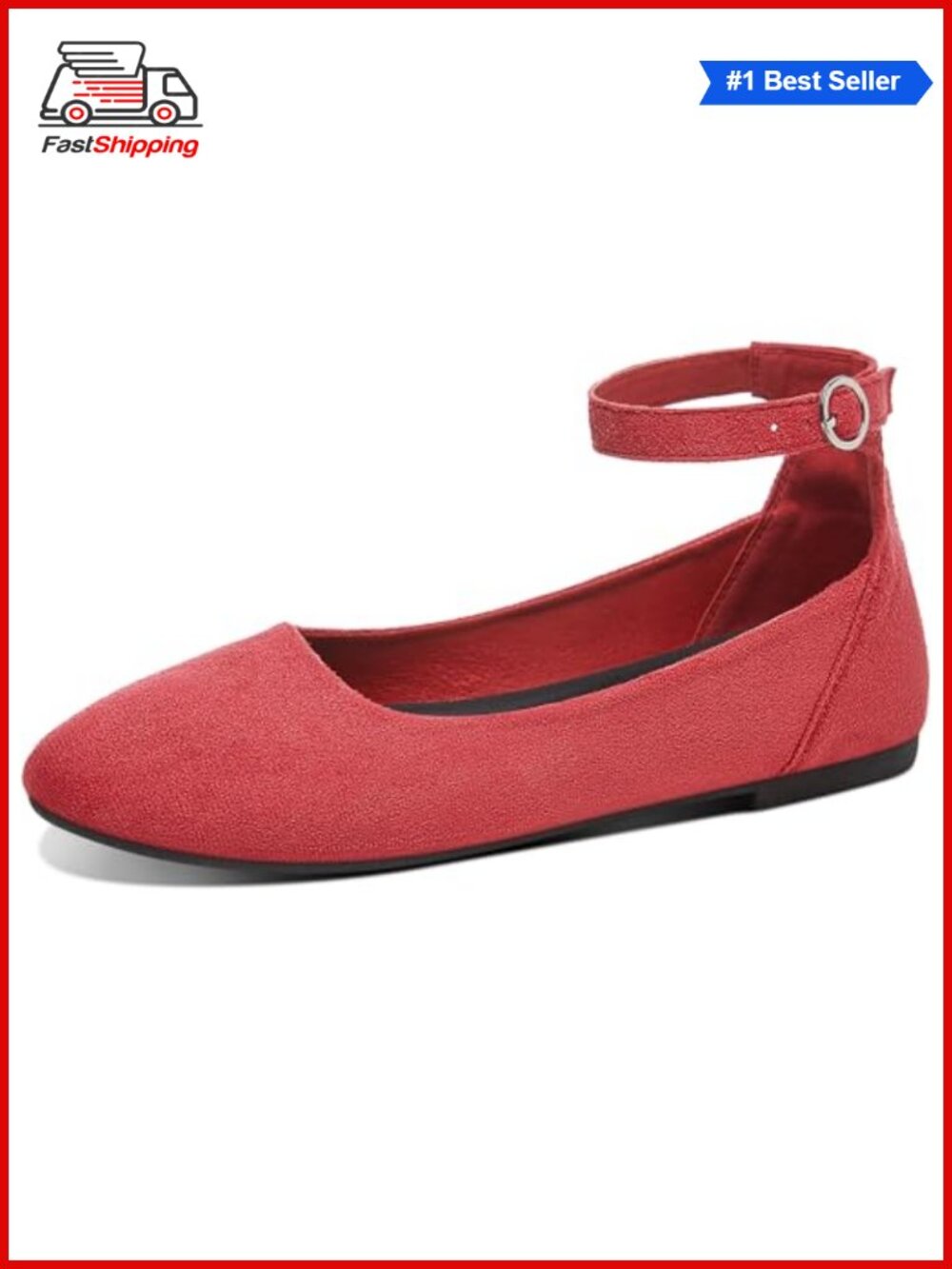 Davena Women Ballet Flats Comfortable Ankle Strap Faux Suede Round Toe Business